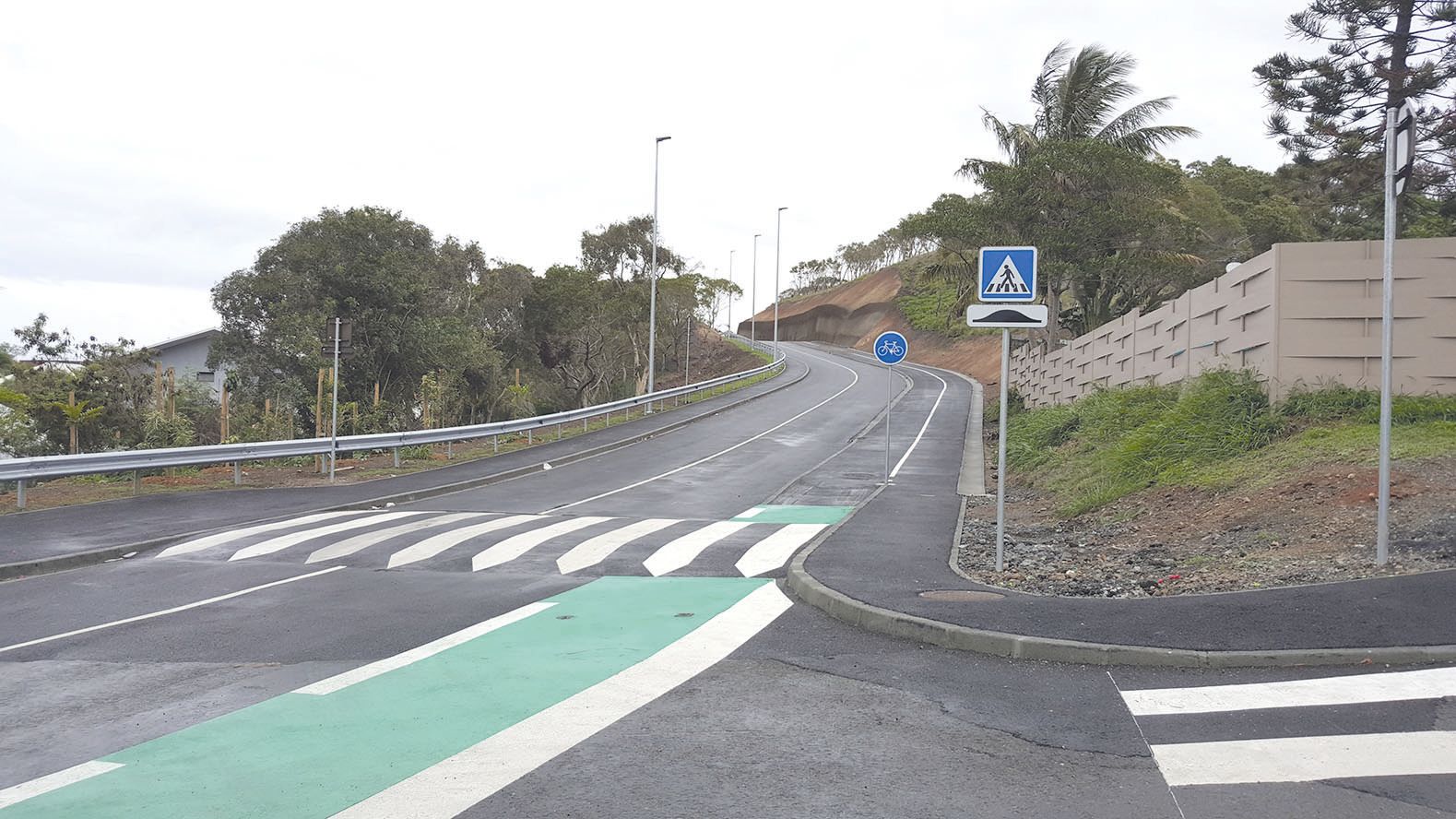 Juste avant le croisement entre les rues Artigue et  Cherrier, un dos-d\'âne, pour ralentir dans la descente.  La nouvelle portion est éclairée par des lampadaires à Led.