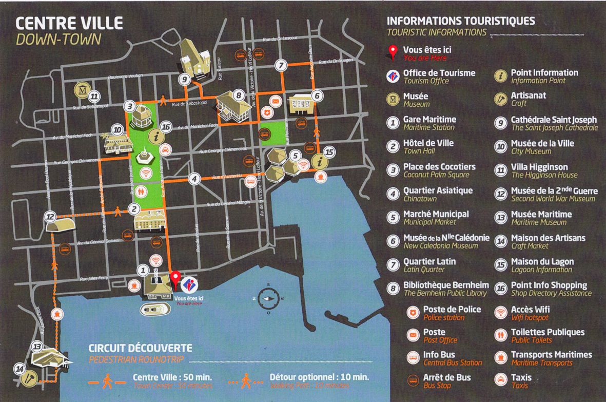 Trois totems, avec la carte du circuit, seront posés à des points stratégiques, comme à la gare maritime. Carte Ville de Nouméa