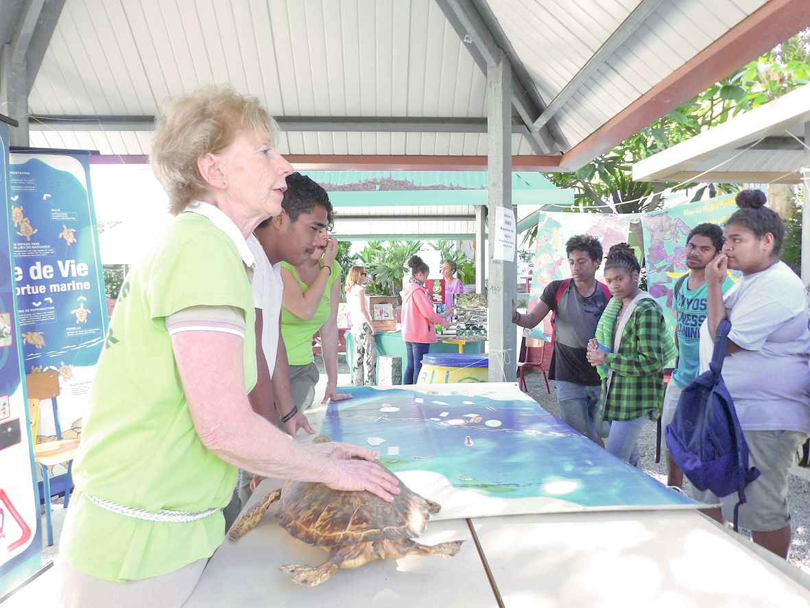 L’Aquarium des lagons a présenté un atelier sur la protection des tortues. Les bénévoles ont évoqué la menace d’extinction qui pèse sur les tortues vertes à grosse tête ou à écailles du lagon. Sur la journée, plus de 20 classes, soit 500 élèves environ, o