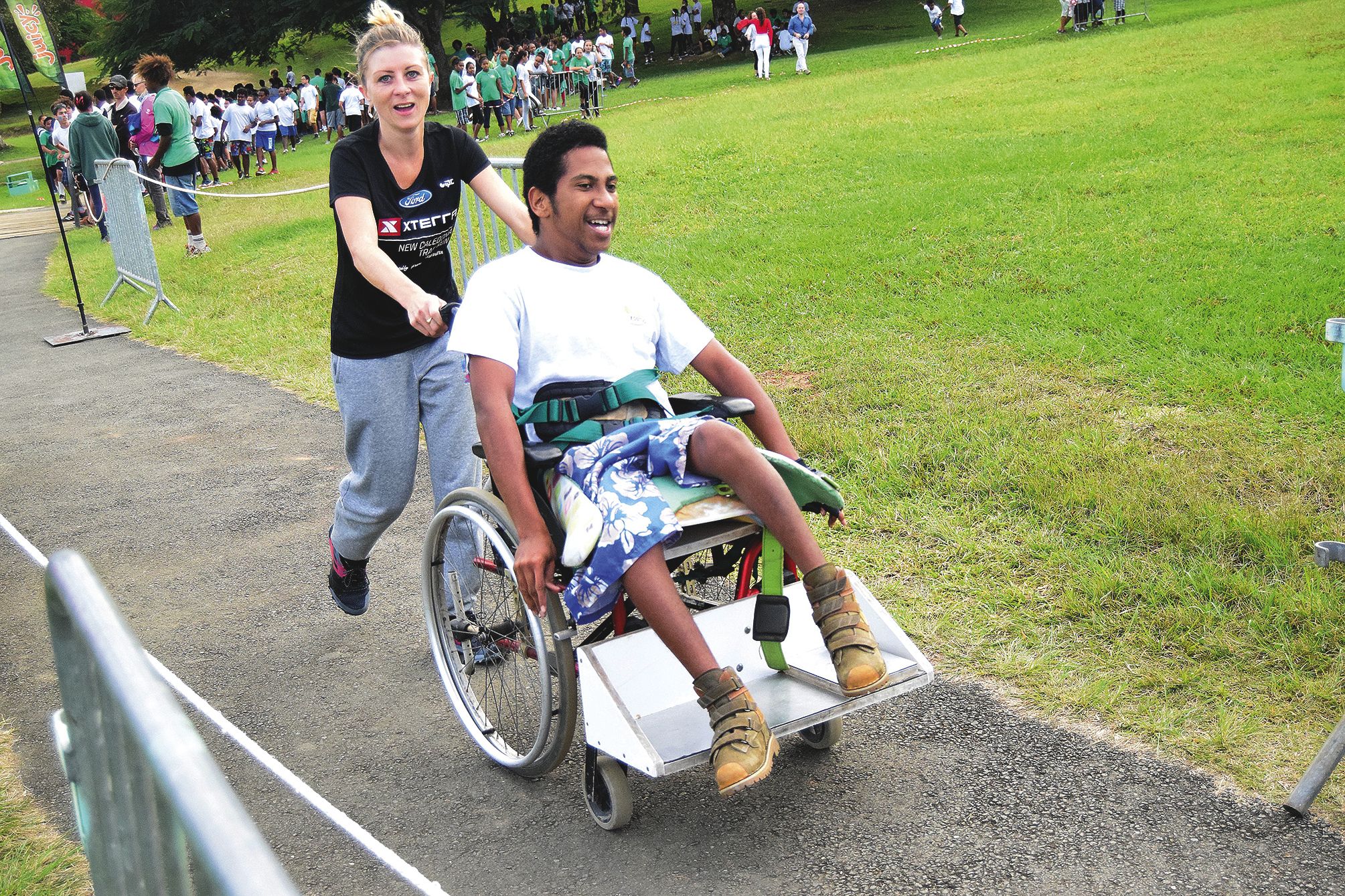 Guillaume participait au cross dans la catégorie parcours Santé. Une distance d’1,2 km adapté aux spécificités physiques de certains élèves.