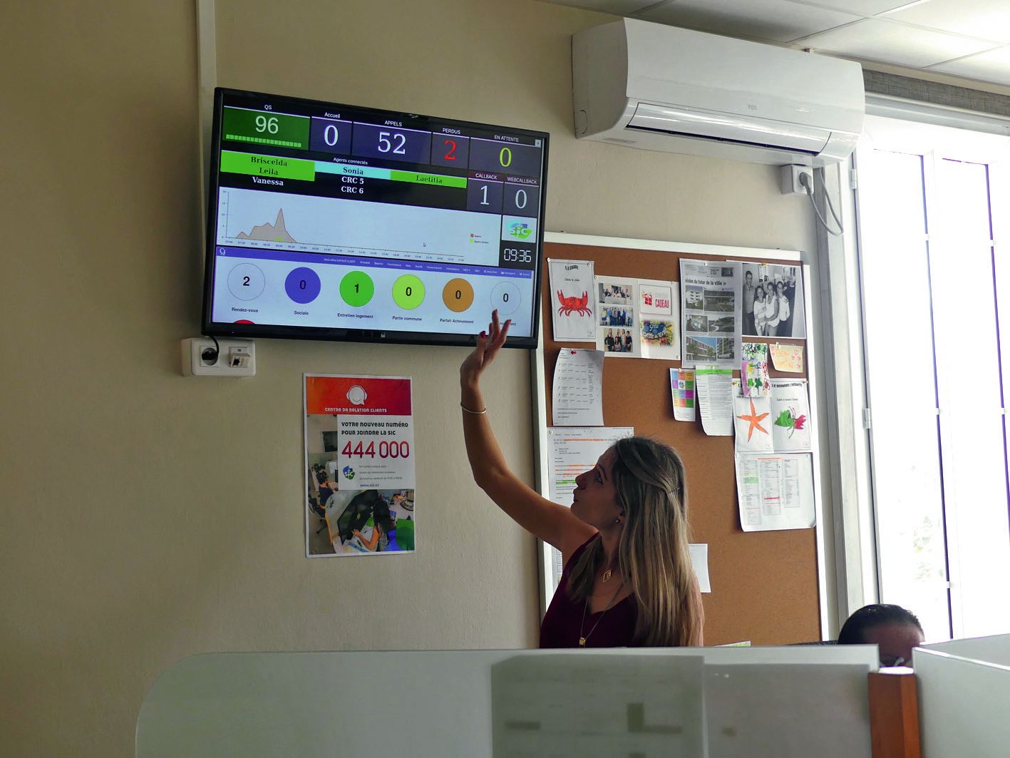 Vanessa Kopoui supervise le centre de relation clients. Ici, devant le tableau de bord indiquant le nombre d’appels, ceux en attente, leur objet, mais aussi le statut des chargées de relation clientèle.