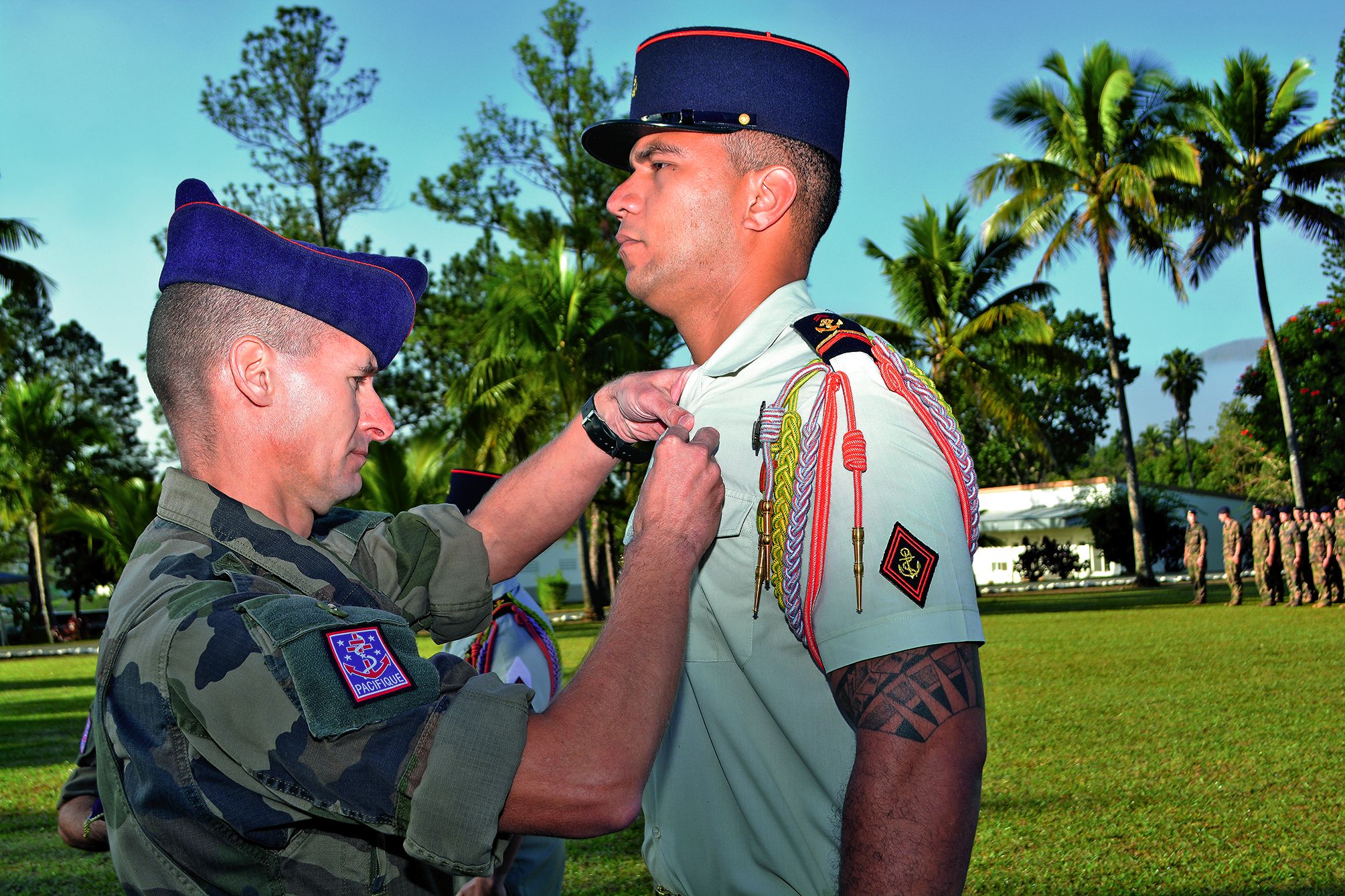 A l’image du soldat de première classe Haunui (notre photo), trois autres militaires  de la 5e compagnie du 21e régiment de la compagnie d’infanterie de marine de Fréjus se sont vu remettre une médaille par le colonel Dubois.