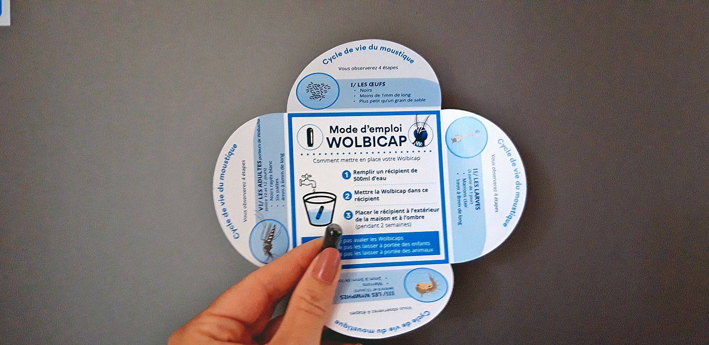 La Wolbicap est une capsule enveloppée dans un carton sur lequel sont décrites les différentes étapes à suivre. 