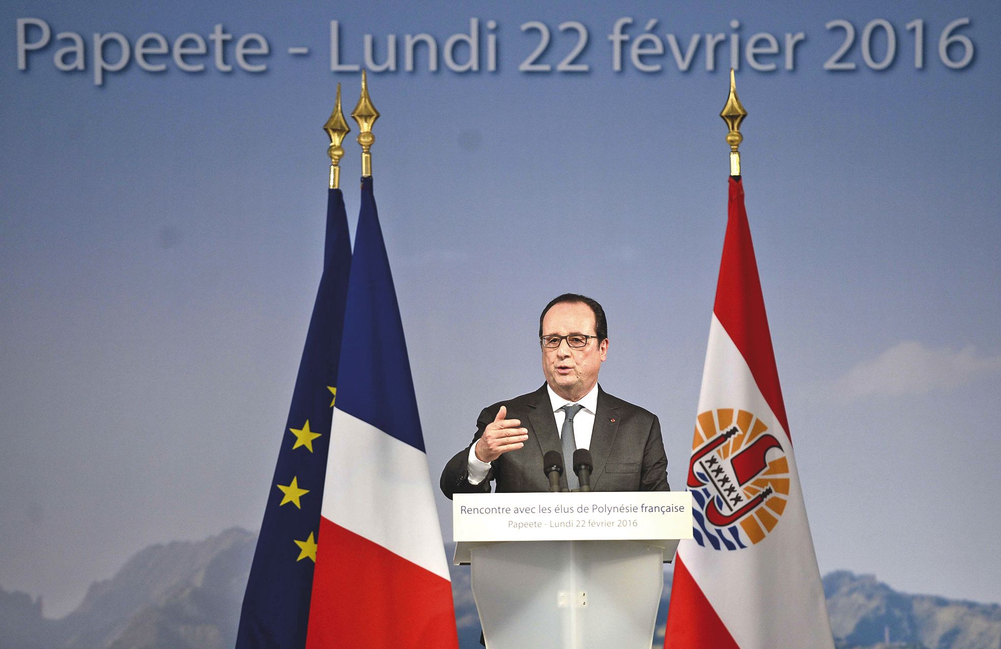 Papeete, hier. François Hollande durant son discours  officiel au palais présidentiel.